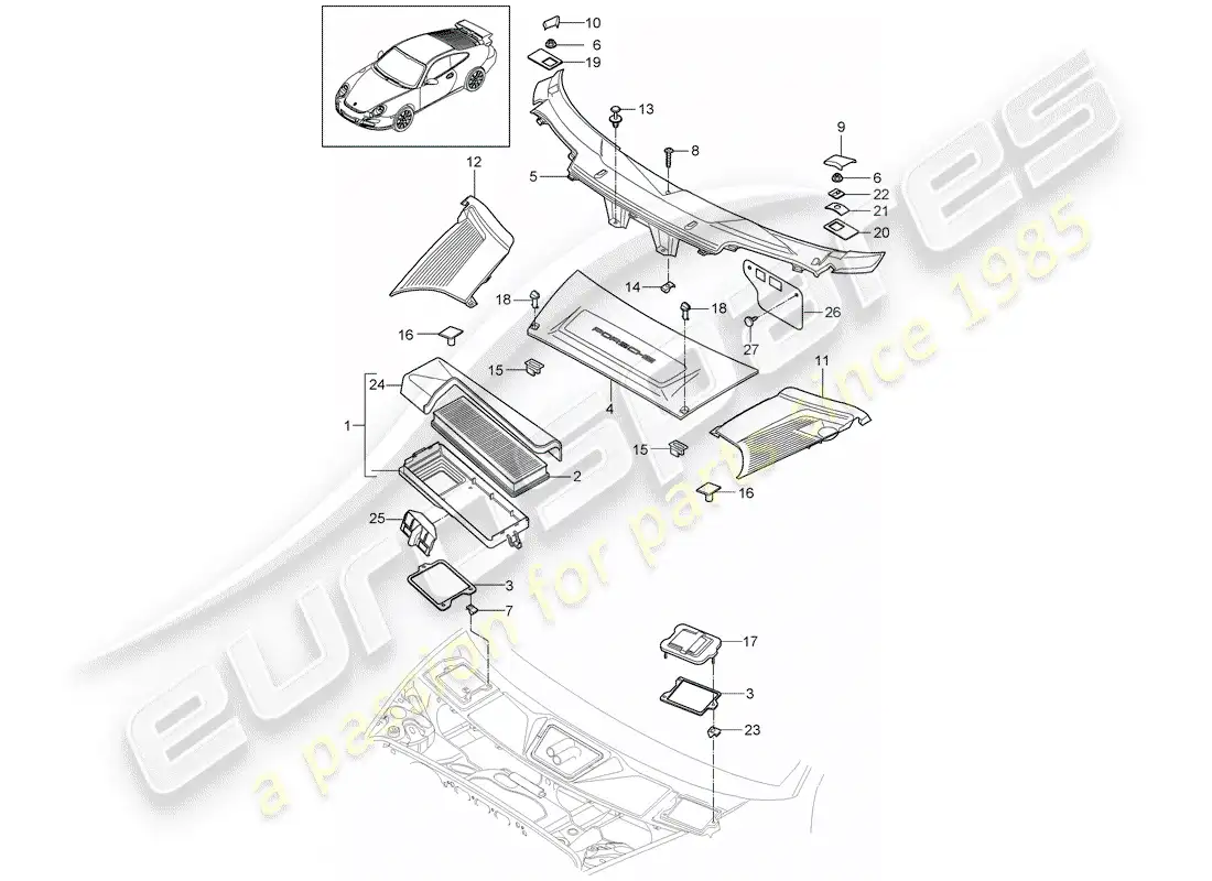 porsche 2010 (997-2 gt3) particulate filter parts diagram