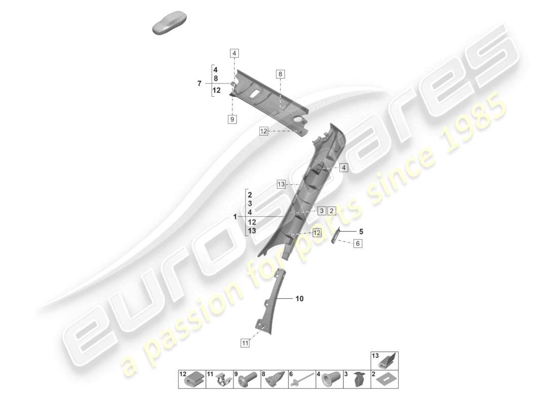 porsche 2023 (992-1 turbo / s) a-pillar trim cabriolet part diagram