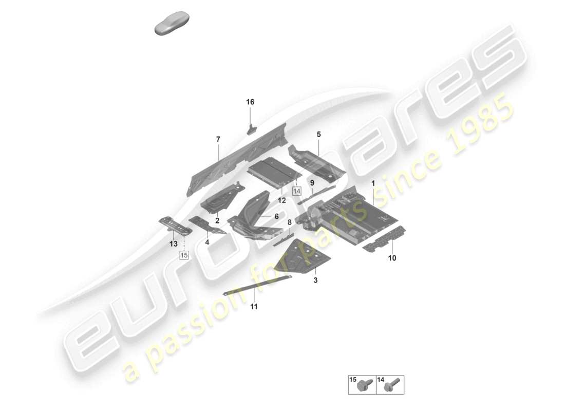 porsche 2022 (992-1 gt3/rs/st) bottom plate tunnel part diagram
