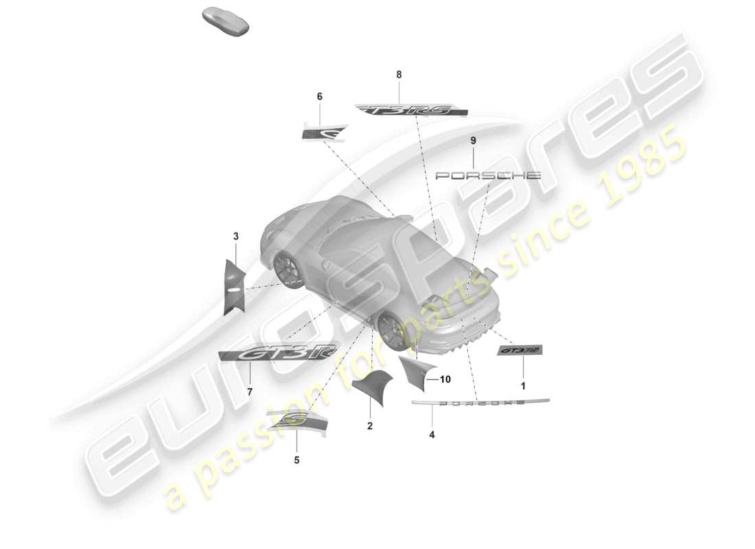 porsche 2023 (992-1 gt3/rs/st) inscriptions/lettering part diagram