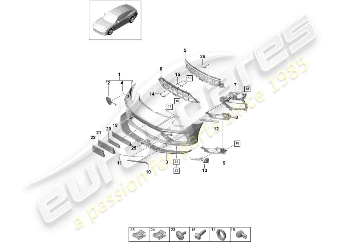 porsche 2021 (panamera 971-1) bumper front part diagram