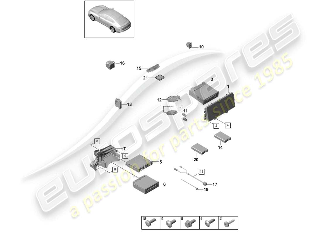 porsche 2021 (panamera 971-1) central computer display microphone multimedia interface chip card reader for road toll system camera amplifiers mobile d - 17.06.2019>> part diagram