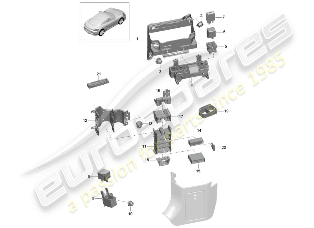 porsche 2025 (718 cayman) central electrics dashboard part diagram