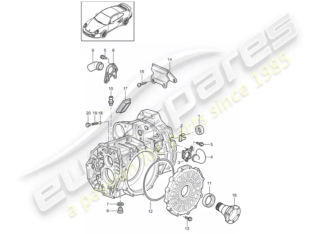 porsche 2011 (997-2 turbo / gt2 rs) transmission case parts diagram