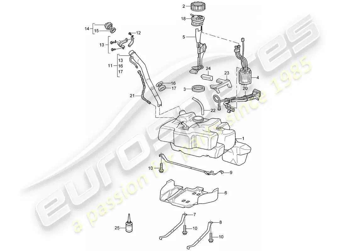 porsche 2005 (997-1) fuel tank parts diagram
