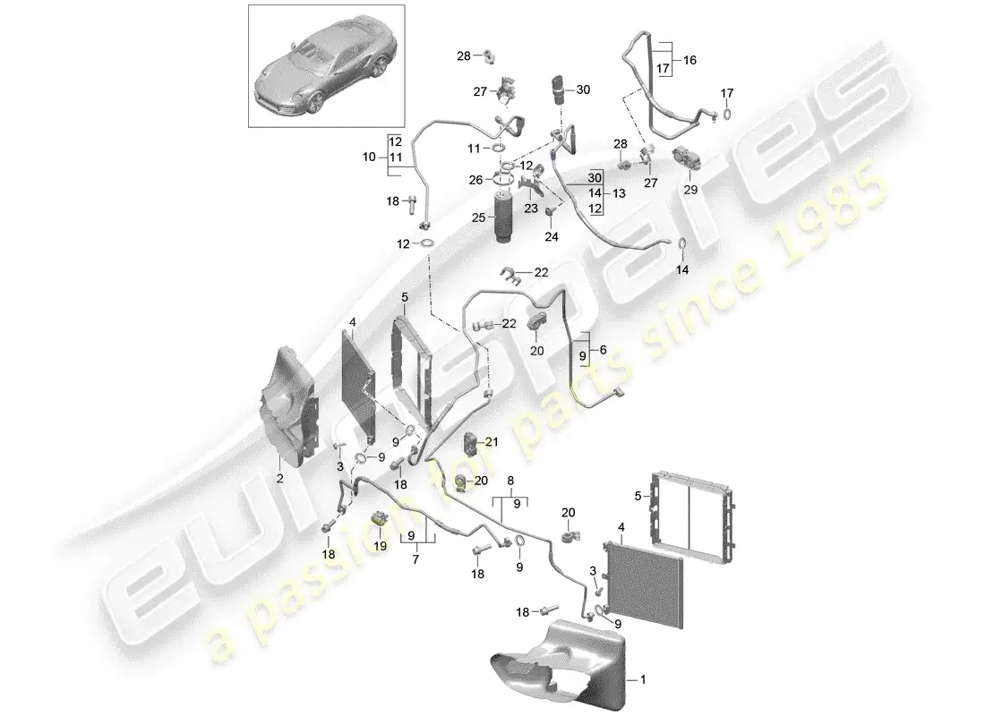porsche 2016 (991-1 turbo) refrigerant circuit parts diagram