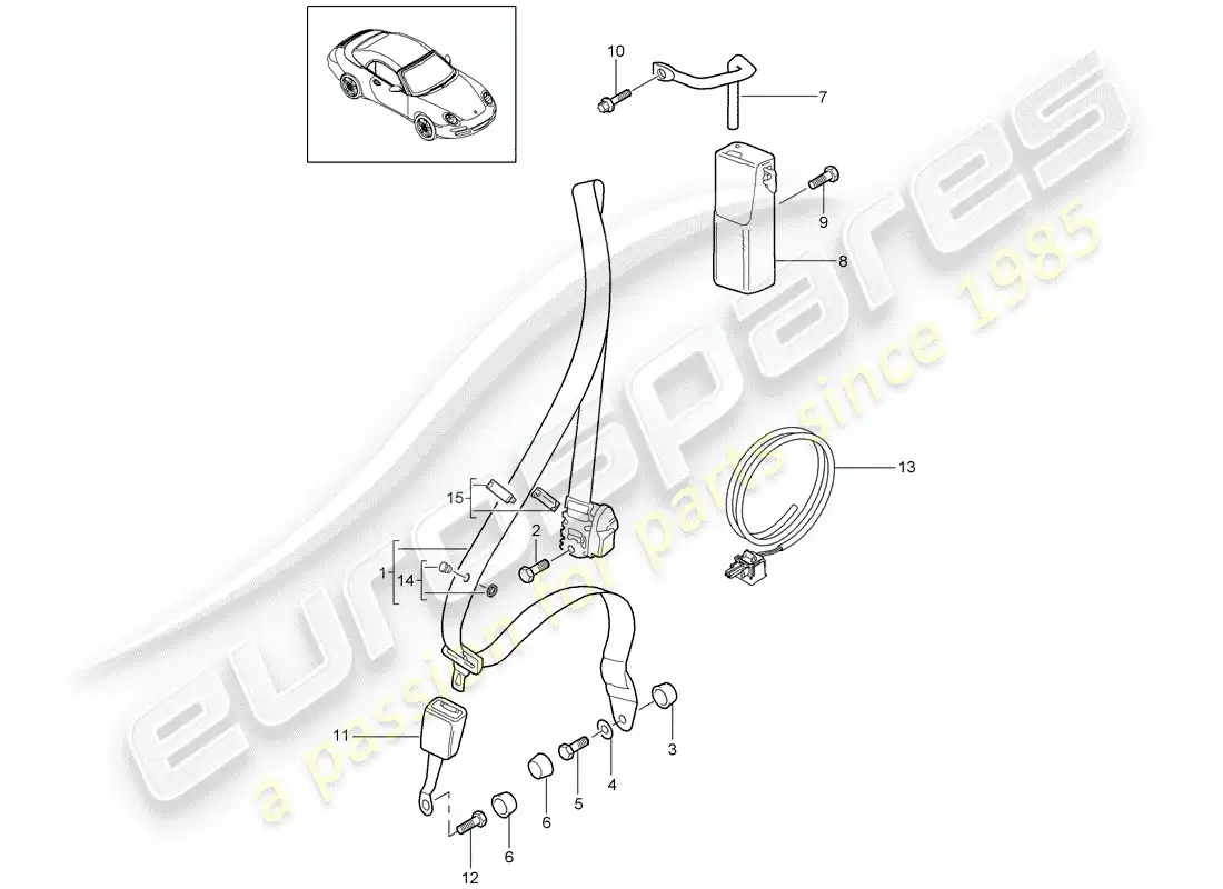 porsche 2011 (997-2) seat belt parts diagram