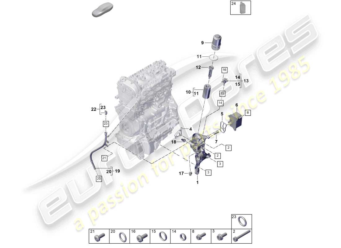 porsche 2024 (cayenne e3 pa) oil filter console oil cooler part diagram