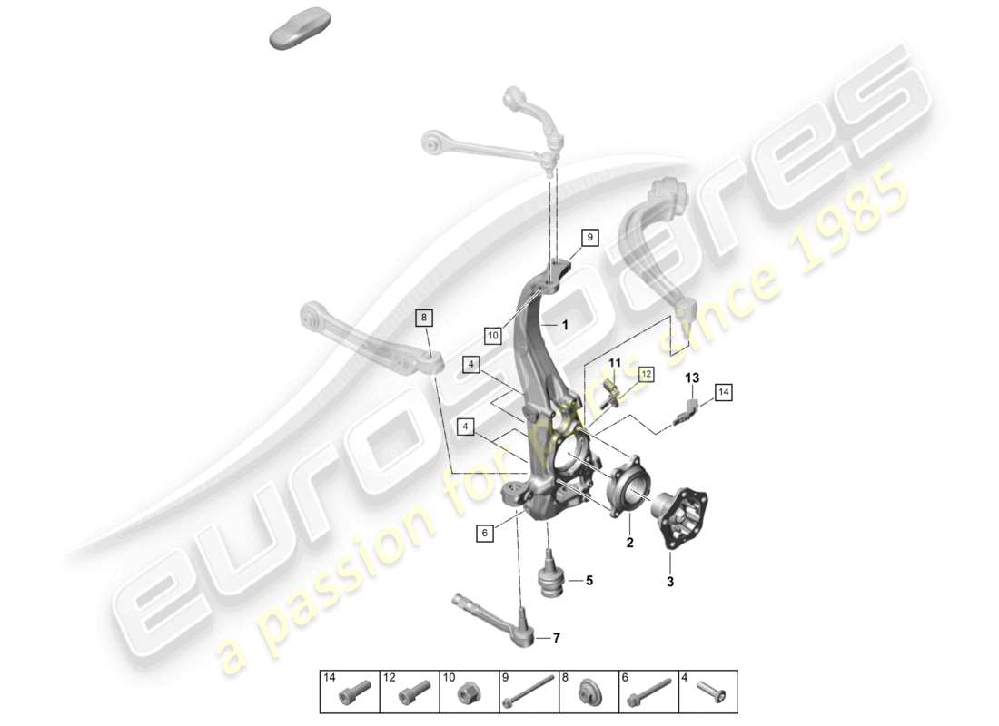 porsche 2024 (cayenne e3 pa) wheel carrier swivel mounting wheel hub front axle part diagram