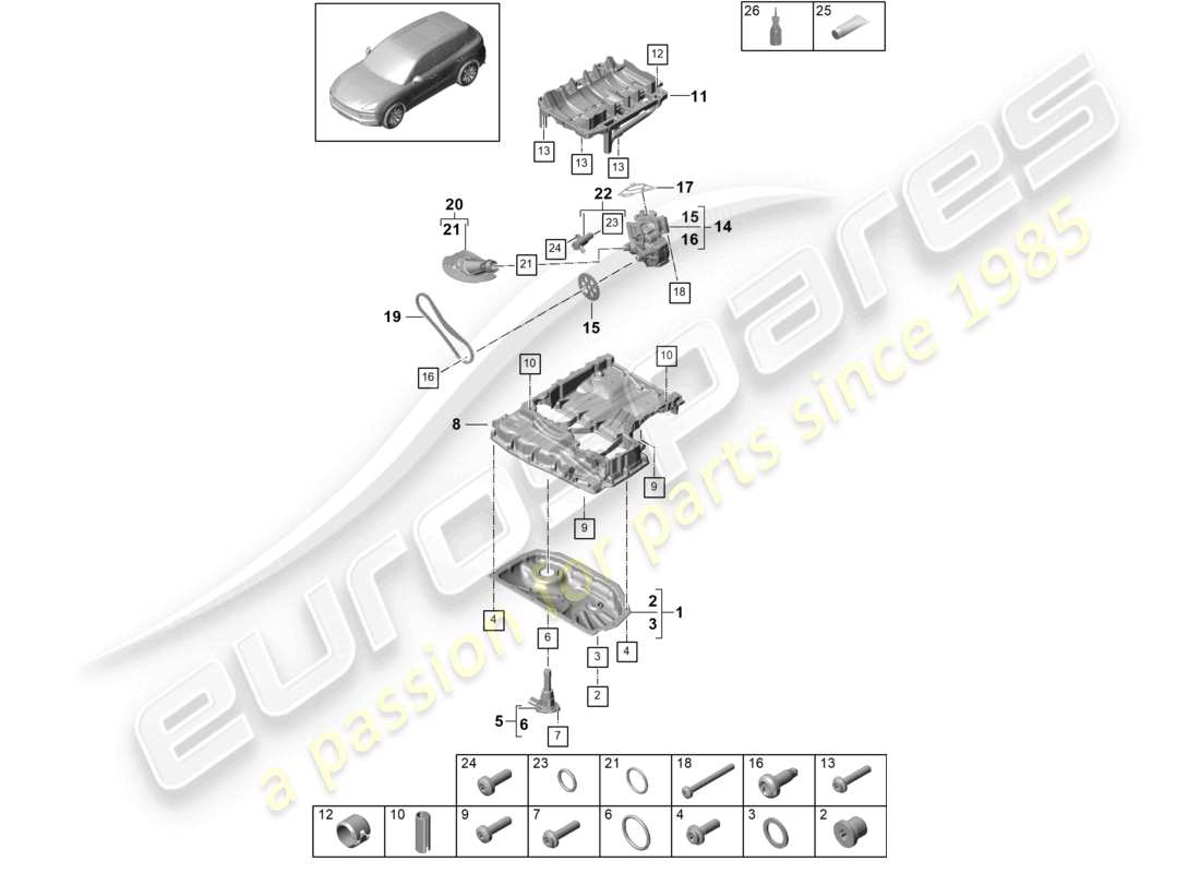 porsche 2024 (cayenne e3 9ya/9yb) oil-conducting housing oil pump oil sump part diagram