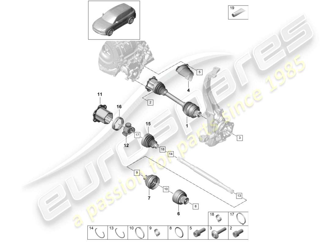 porsche 2024 (cayenne e3 9ya/9yb) drive shaft front axle part diagram