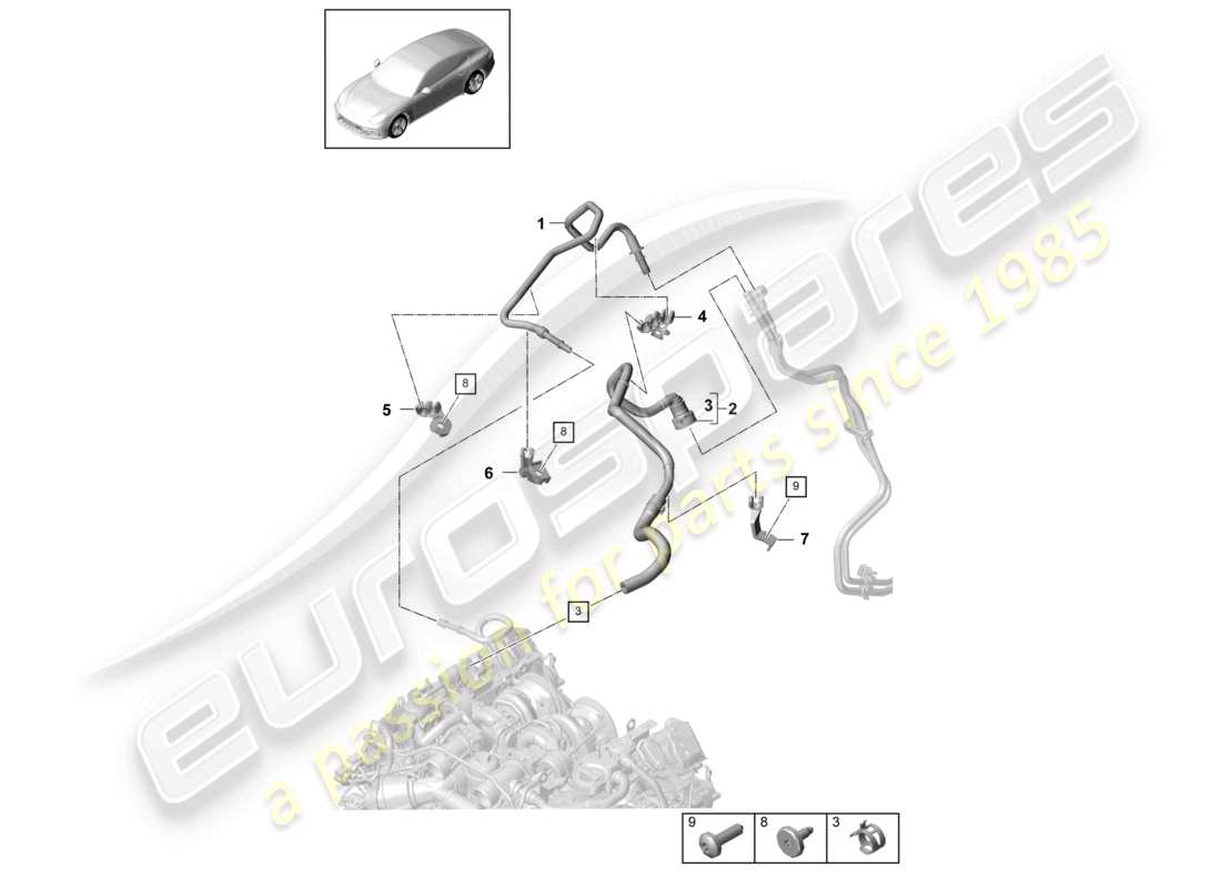 porsche 2021 (panamera 971-1) fuel line engine bay part diagram
