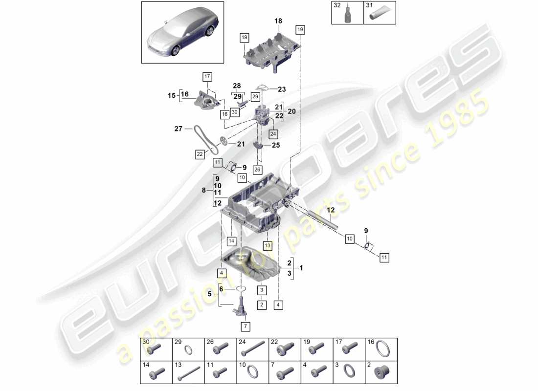 porsche 2021 (panamera 971-1) oil-conducting housing oil pump oil sump part diagram