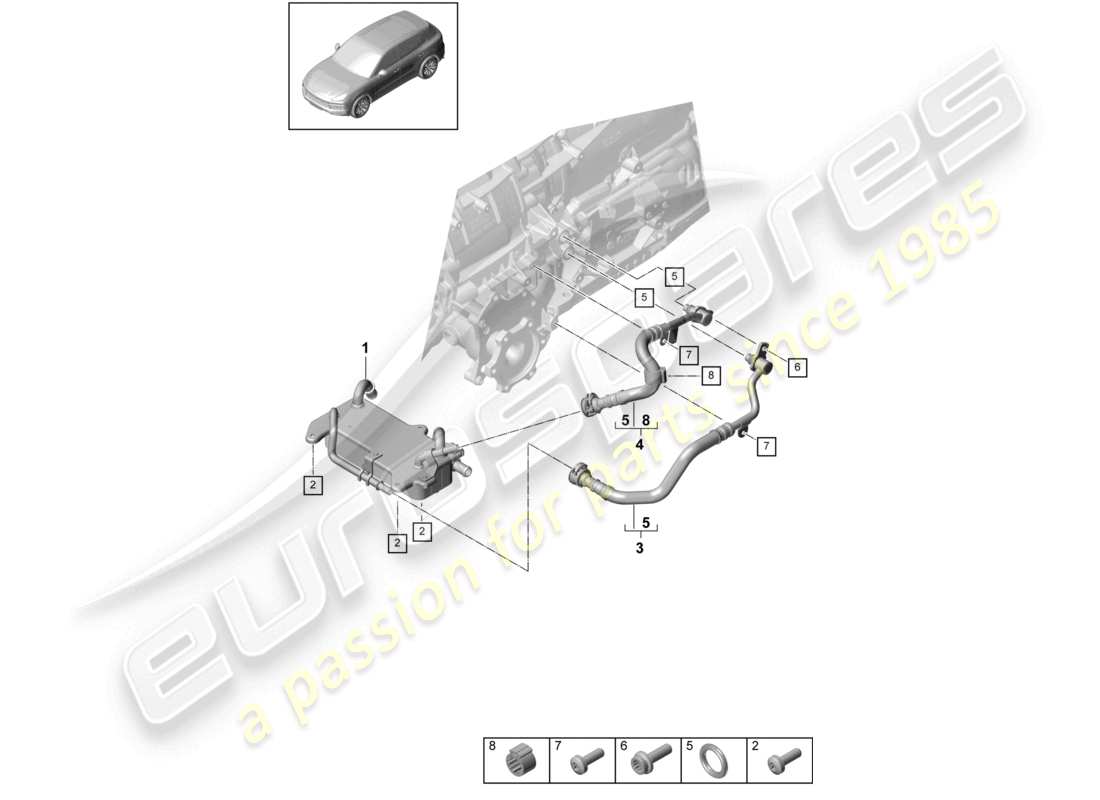 porsche 2024 (cayenne e3 9ya/9yb) 8-speed automatic gearbox for four-wheel drive gear oil cooler oil pipe part diagram