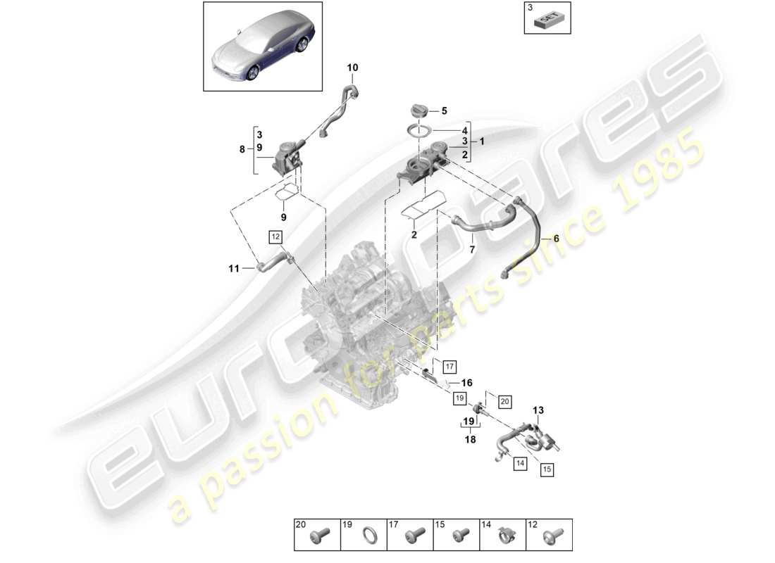 porsche 2021 (panamera 971-1) ventilation for cylinder block oil separator part diagram