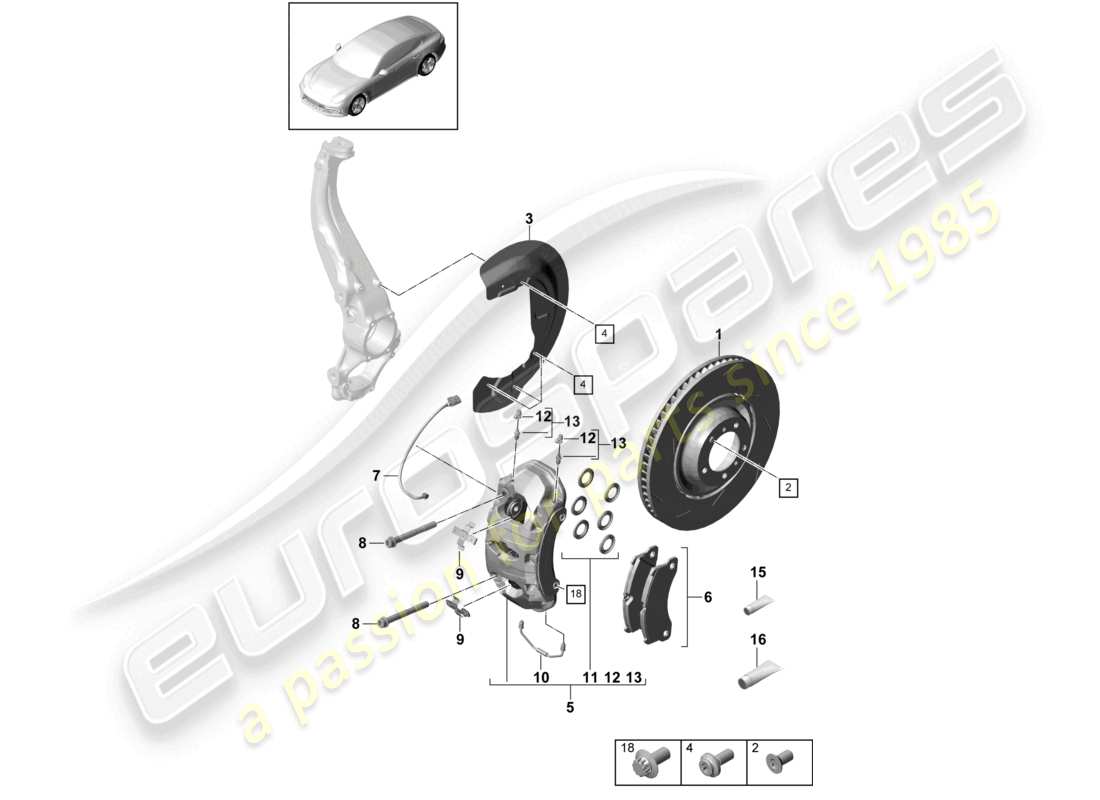 porsche 2021 (panamera 971-1) disc brake front axle parts diagram
