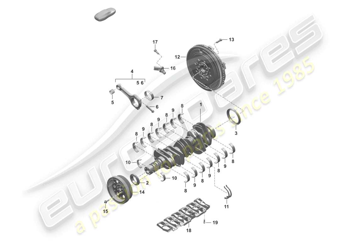 porsche 2022 (992-1) crankshaft conrod flywheel parts diagram