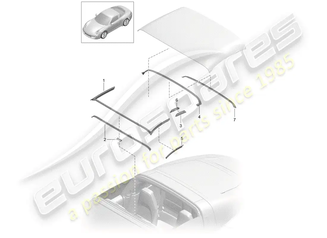 porsche 2016 (991-1) convertible top parts diagram