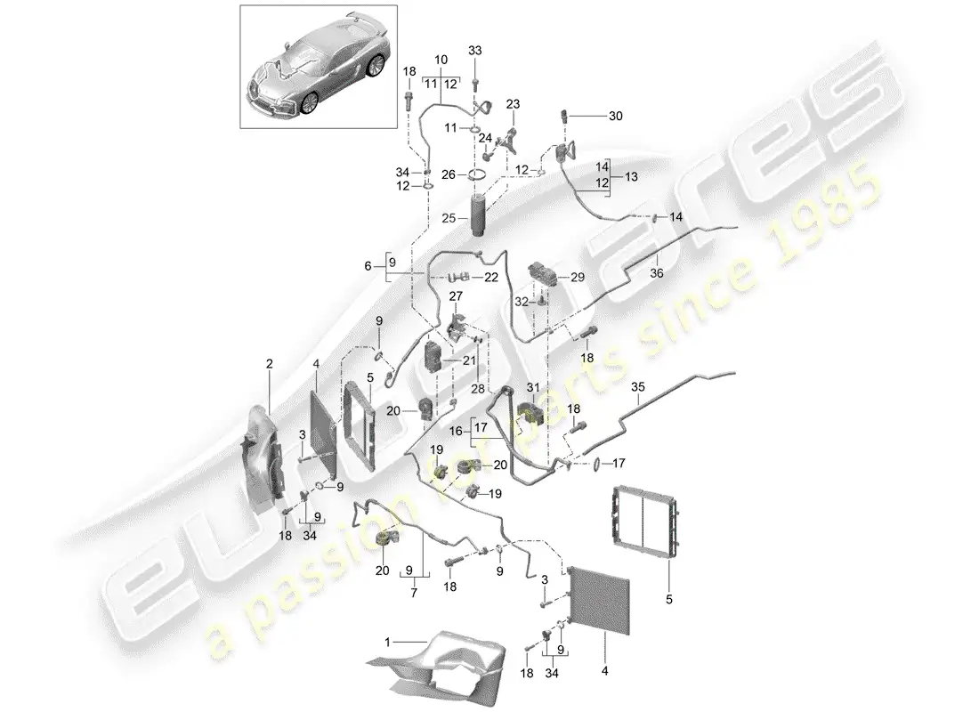 porsche 2016 (981 cayman gt4) refrigerant circuit part diagram