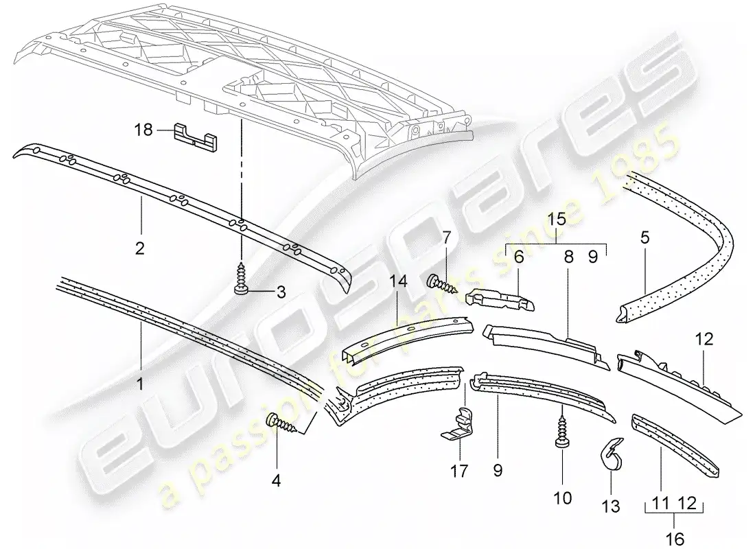 porsche 2007 (997-1) convertible top parts diagram