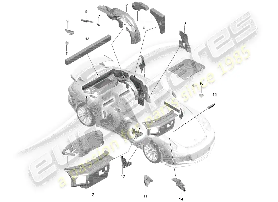 porsche 2016 (991-1 r/gt3/rs) body shell parts diagram