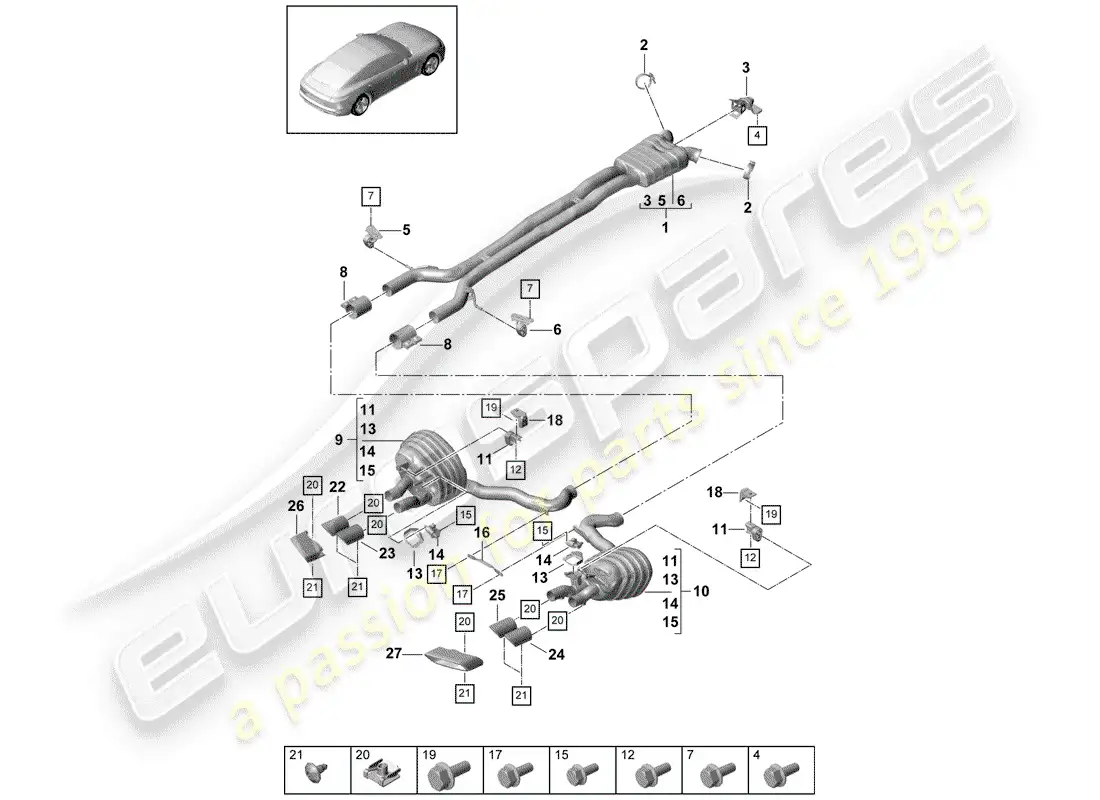porsche 2017 (panamera 971-1) exhaust system parts diagram