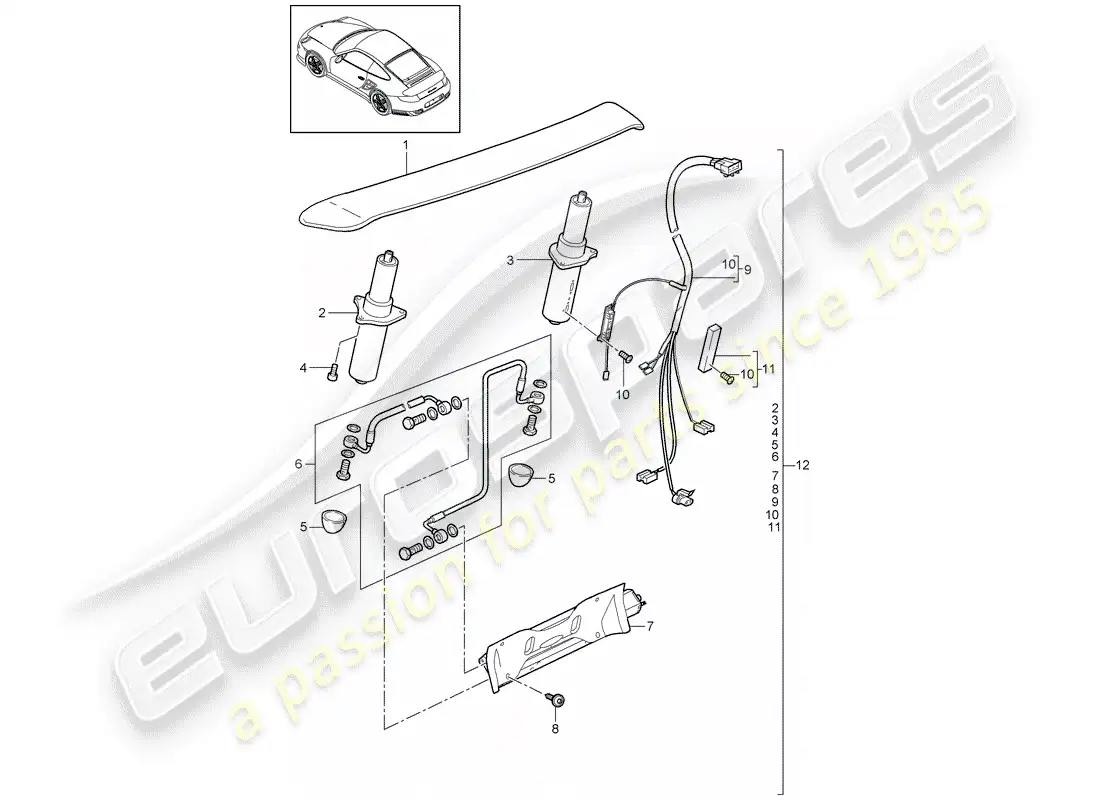 porsche 2012 (997-2 turbo / gt2 rs) rear spoiler part diagram