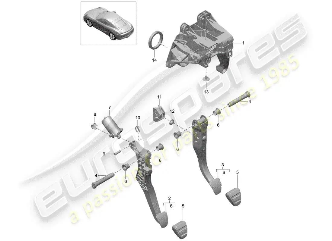 porsche 2016 (981 cayman) pedals parts diagram