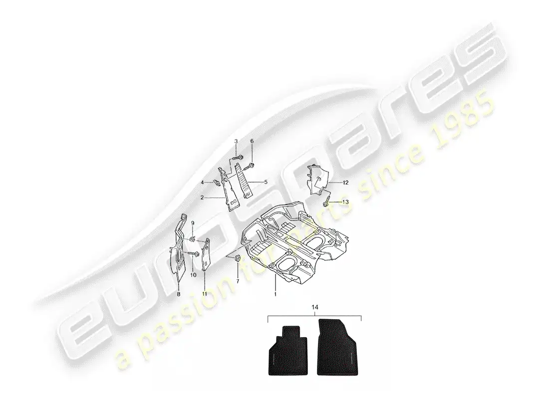 porsche 2004 (996 turbo / gt2) floor cover - trims parts diagram