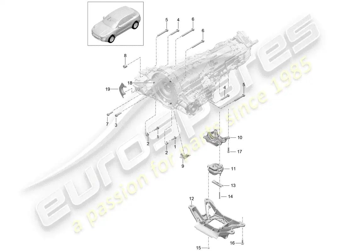 porsche 2018 (macan) mounting parts for engine and parts diagram