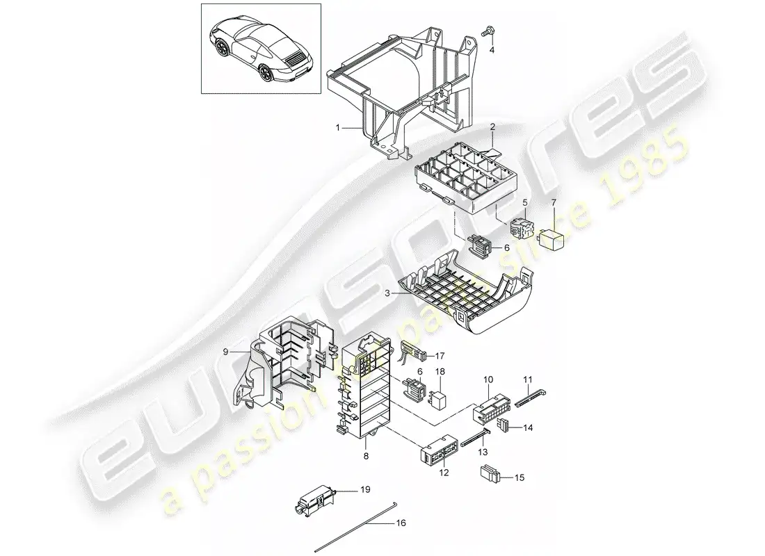 porsche 2011 (997-2) fuse box/relay plate parts diagram