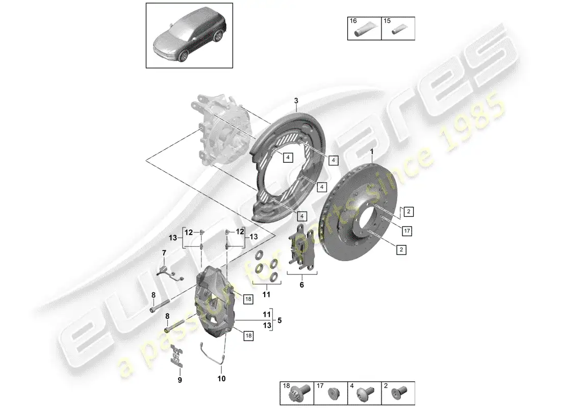 porsche 2020 (cayenne e3 9ya/9yb) disc brakes part diagram
