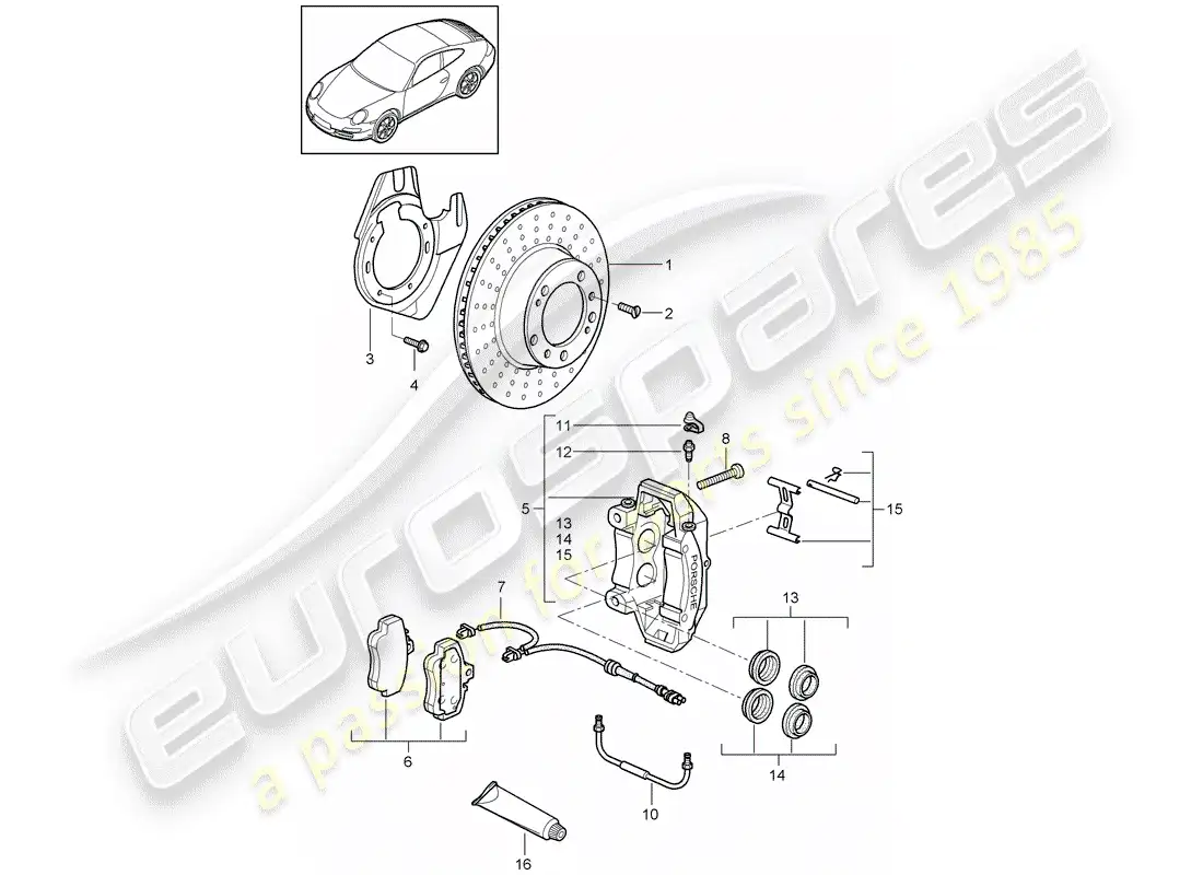 porsche 2010 (997-2) disc brakes parts diagram