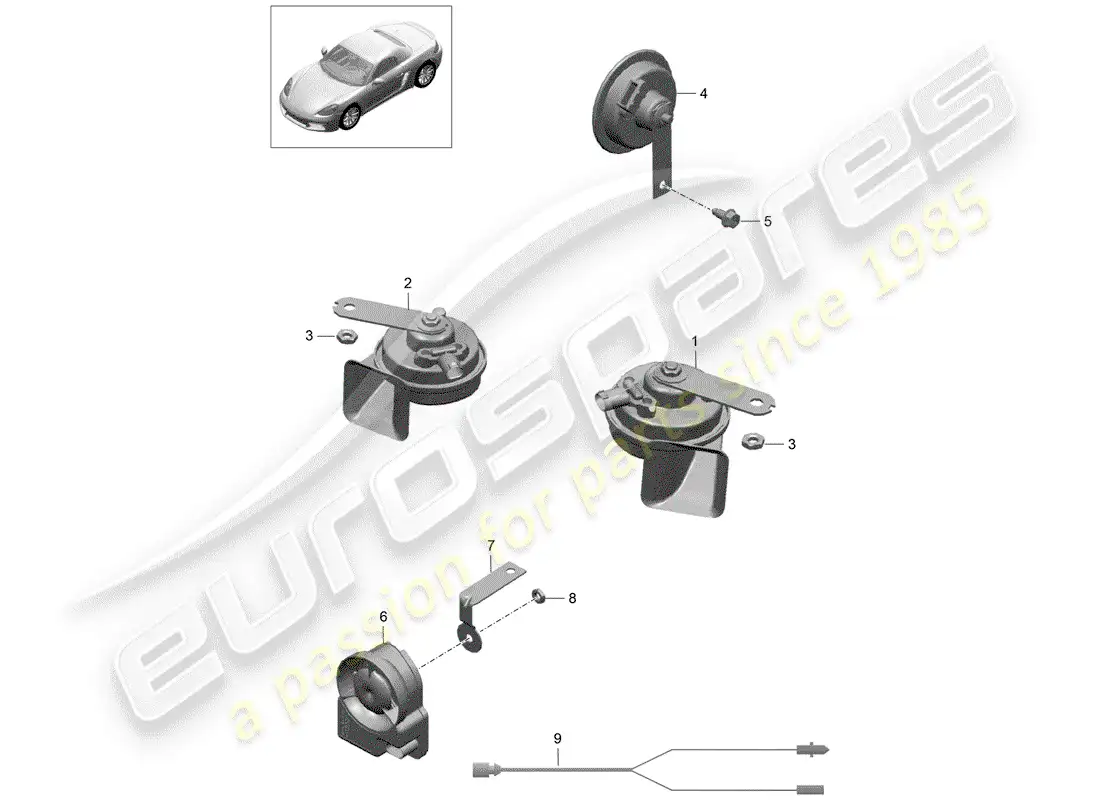 porsche 2017 (718 boxster) fanfare horn parts diagram