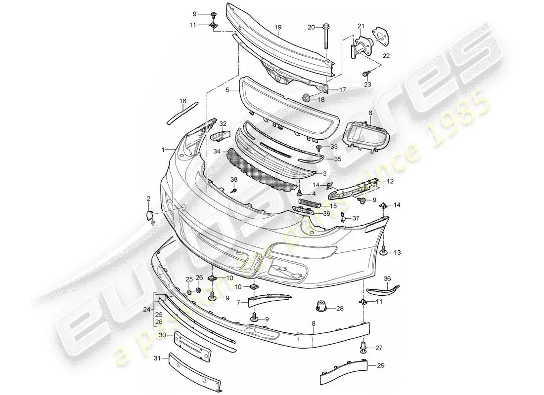 porsche 2008 (997-1 gt3) bumper parts diagram