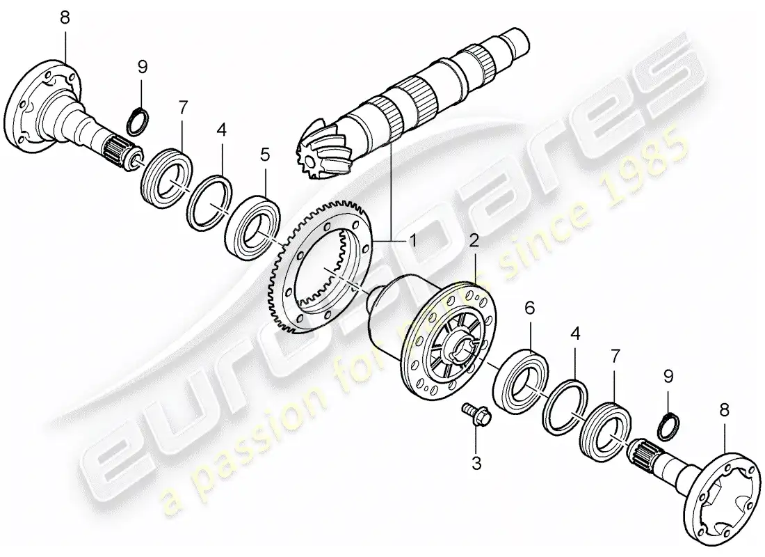 porsche 1999 (986 boxster) differential - rear axle parts diagram
