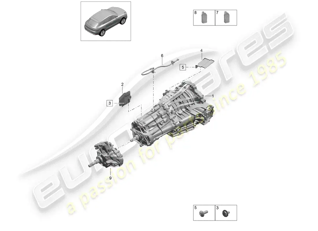 porsche 2019 (macan) 7-speed dual clutch gearbox parts diagram