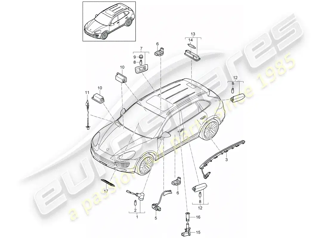 porsche 2011 (cayenne e2 92a) interior lights parts diagram