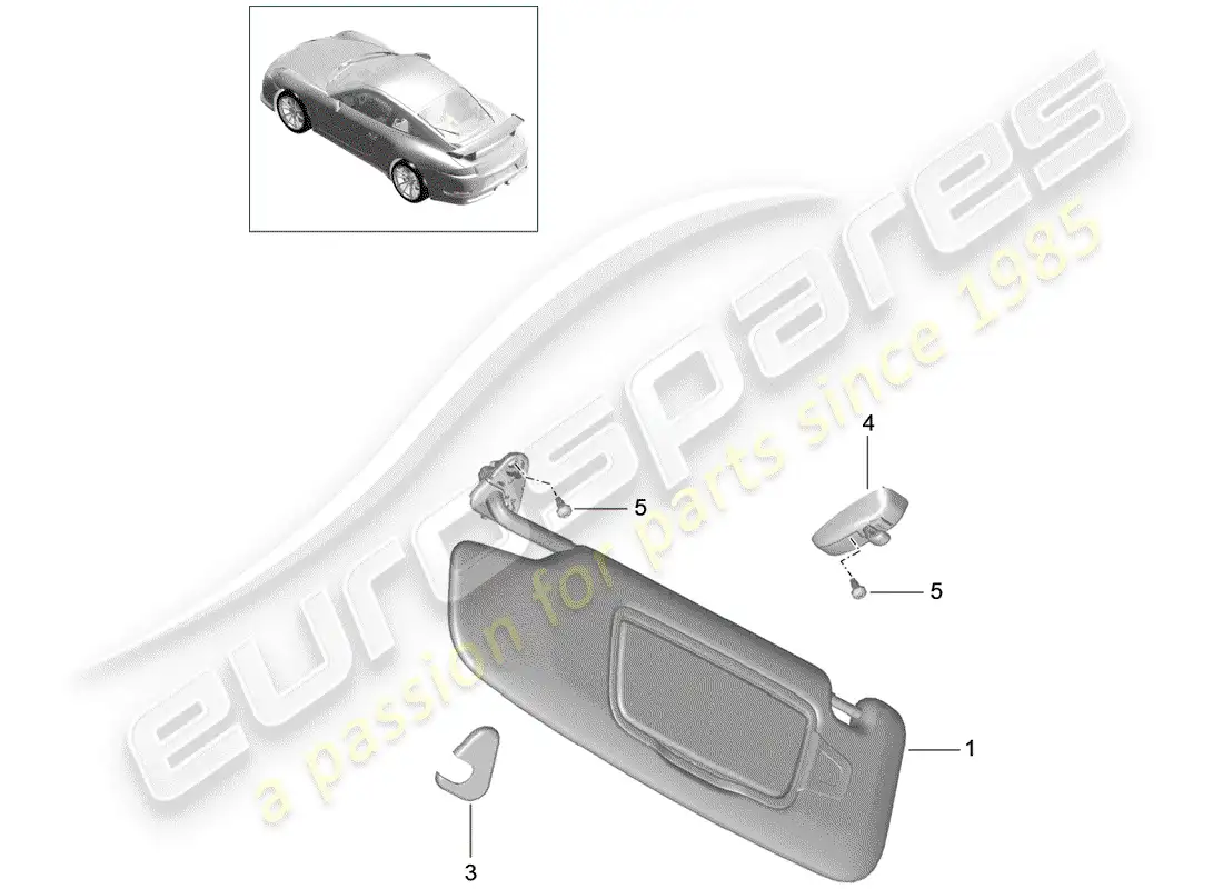 porsche 2016 (991-1 r/gt3/rs) sun vizors parts diagram