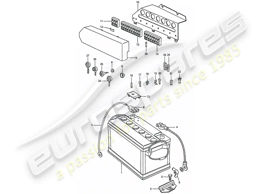 porsche 1974 (911) battery - plate parts diagram