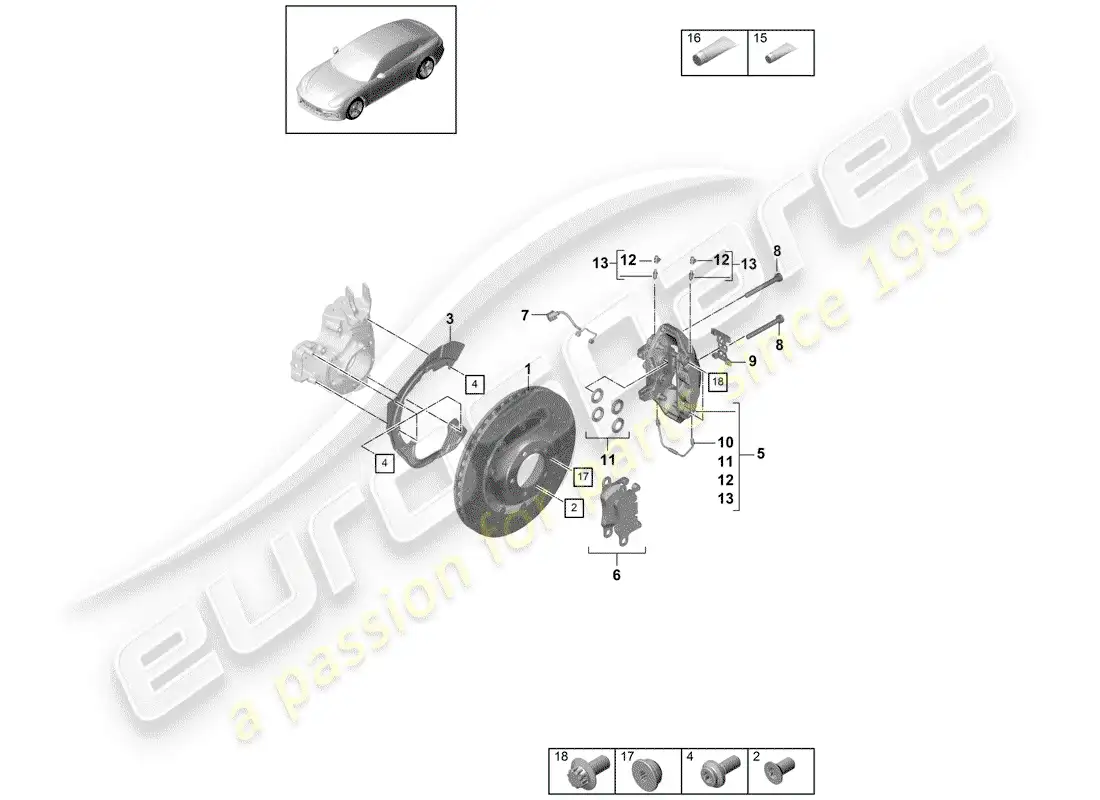 porsche 2017 (panamera 971-1) disc brakes part diagram