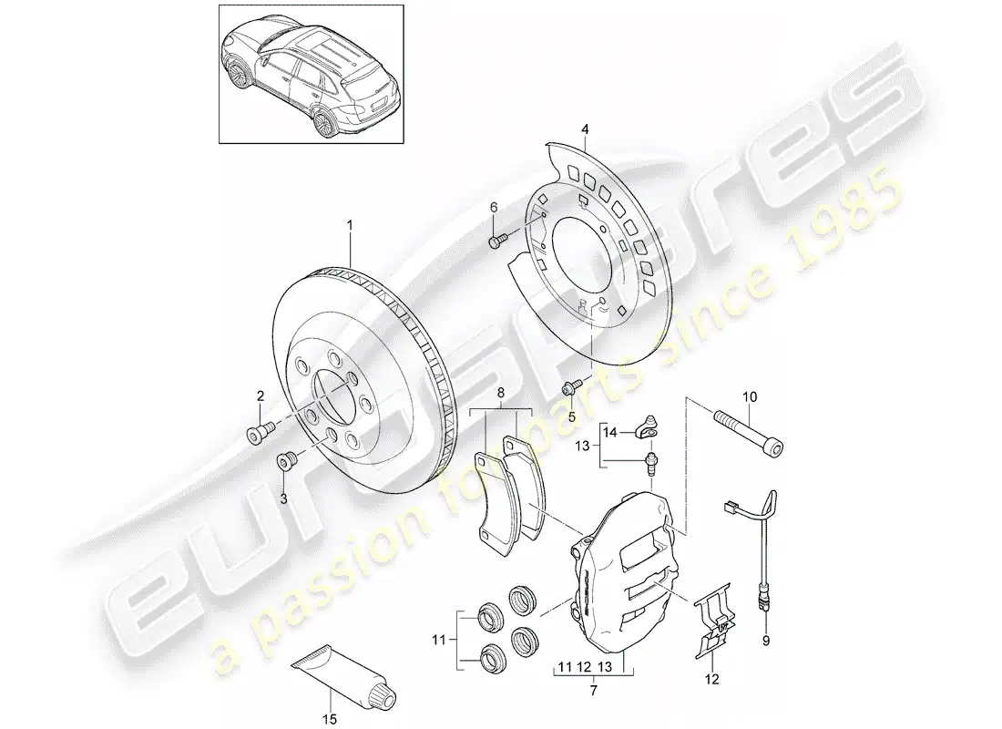 porsche 2011 (cayenne e2 92a) disc brakes parts diagram