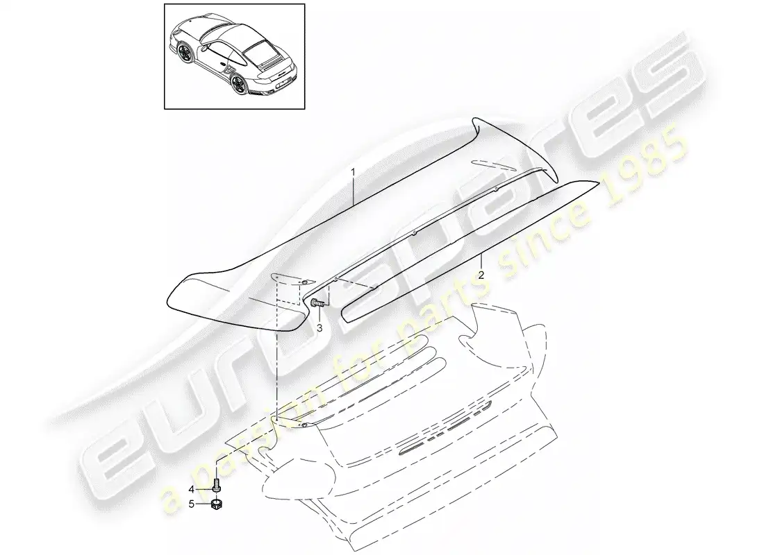 porsche 2012 (997-2 turbo / gt2 rs) rear spoiler part diagram