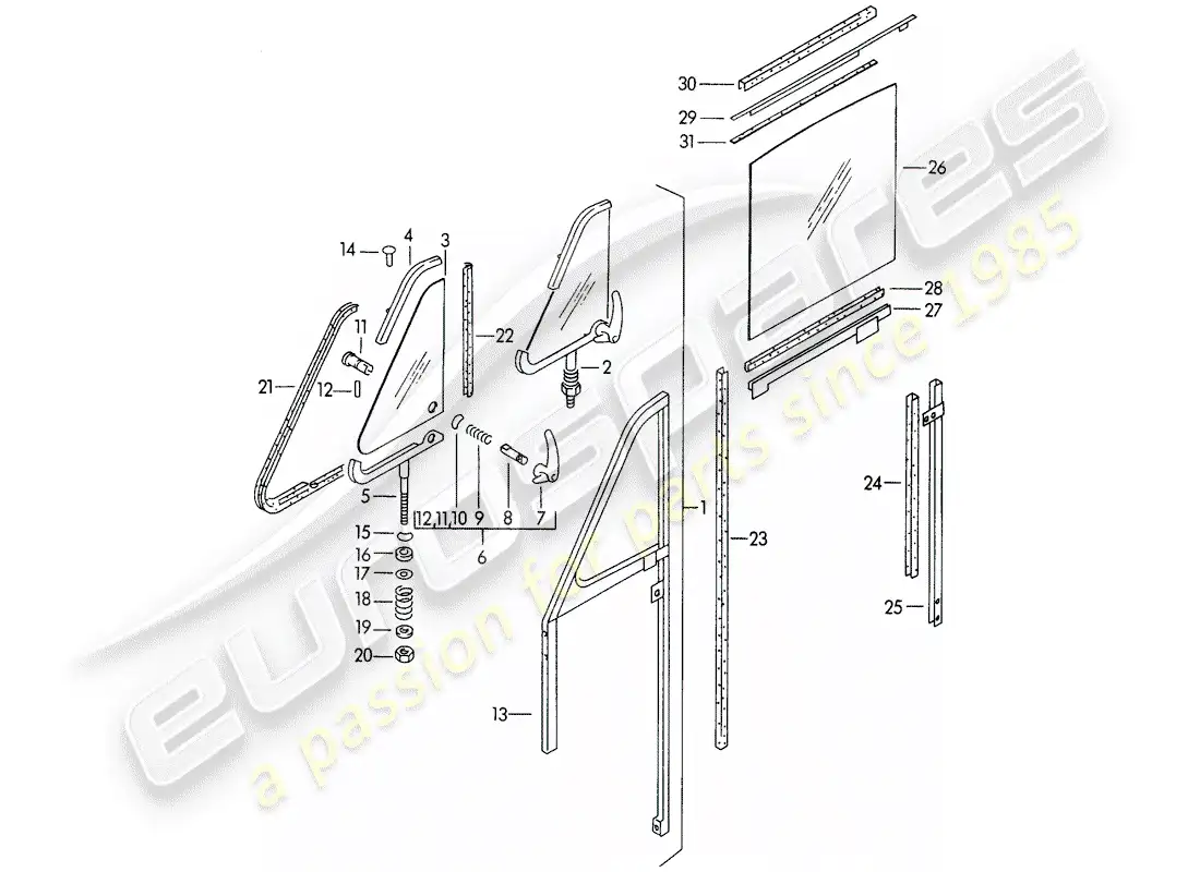 porsche 1954 (356/356a) door window - f 150 001 >> parts diagram