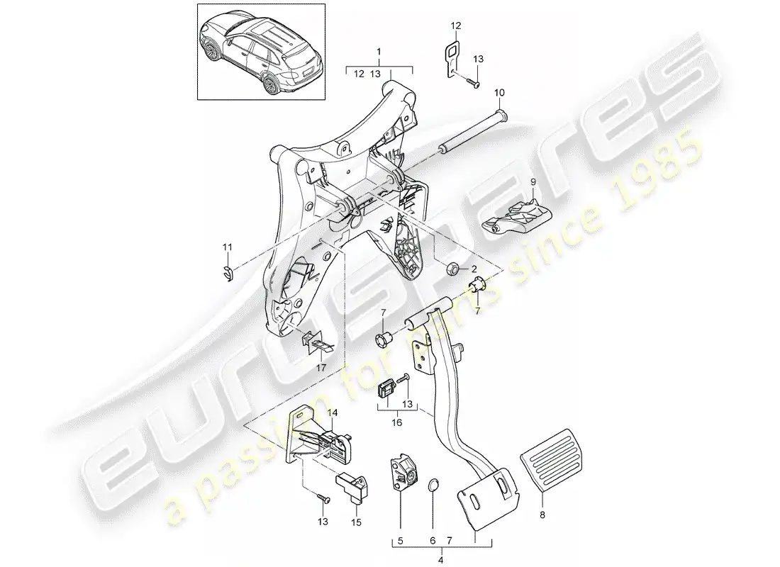porsche 2014 (cayenne e2 92a) pedals part diagram