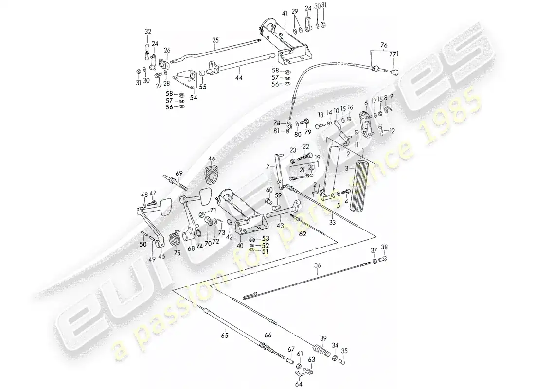 porsche 1951 (356/356a) pedals parts diagram