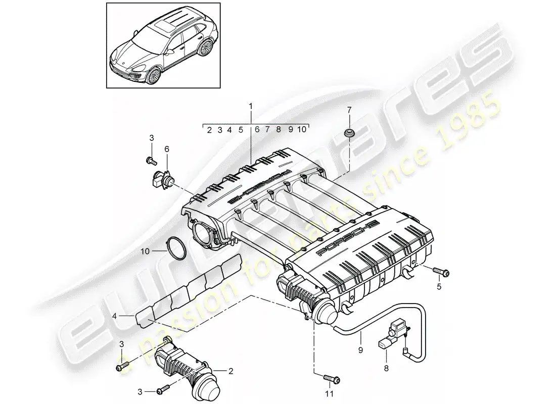 porsche 2014 (cayenne e2 92a) intake manifold part diagram