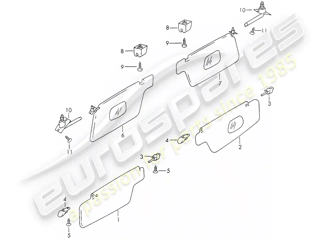 porsche 1973 (911) sun vizors parts diagram