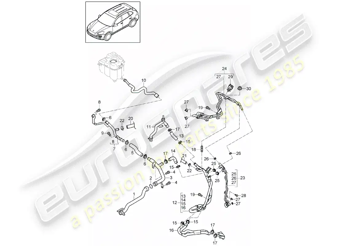 porsche 2014 (cayenne e2 92a) water cooling part diagram