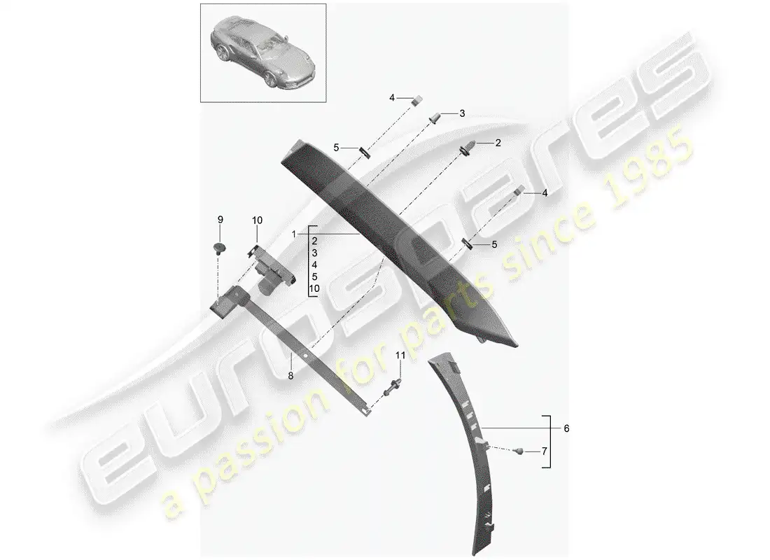 porsche 2016 (991-1 turbo) a-pillar parts diagram